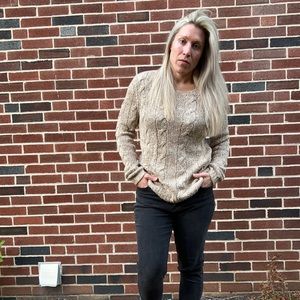 Brooks Brothers hand knit tan cable sweater size Large